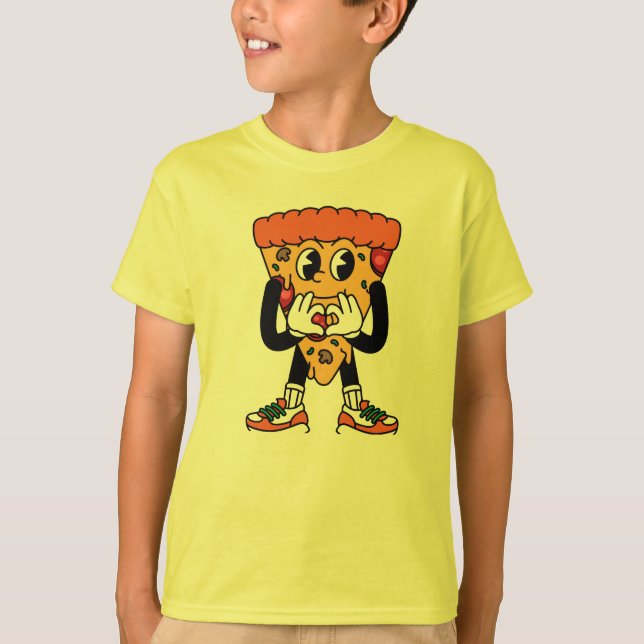 : Cooler Cartoon Pizza Slice T-Shirt (Vorderseite)