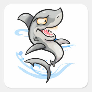 Cooler Cartoon Shark Quadratischer Aufkleber