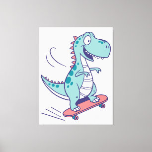 Cooler Cartoon T-Rex auf Skateboard Leinwanddruck
