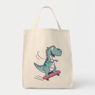 Cooler Cartoon T-Rex auf Skateboard Tragetasche