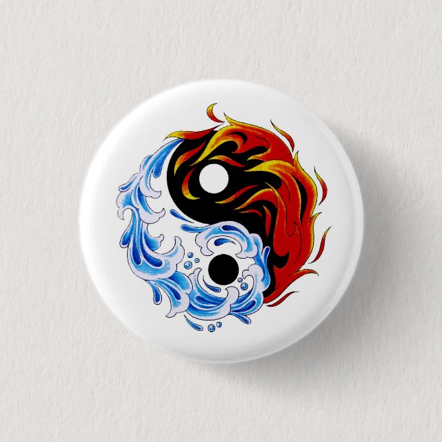Cooler Cartoon Tattoo Symbol Wasserfeuer Yang Button (Vorderseite)
