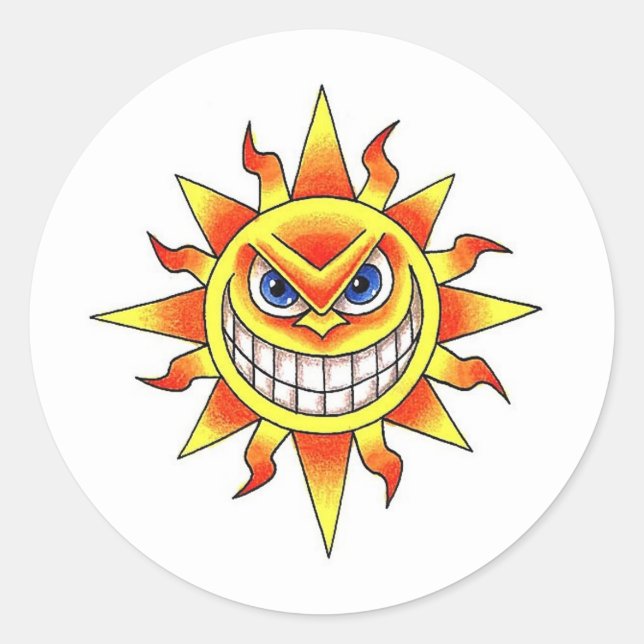 Cooler Cartoon Tattoosymbol böse lächelnd SUN Gesi Runder Aufkleber (Vorderseite)
