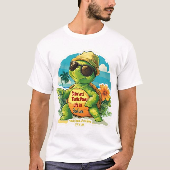 Cooler Cartoon Turtle T - Shirt Design - "Langsam  (Vorderseite)