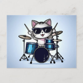 Cooler Cat Drummer Postkarte