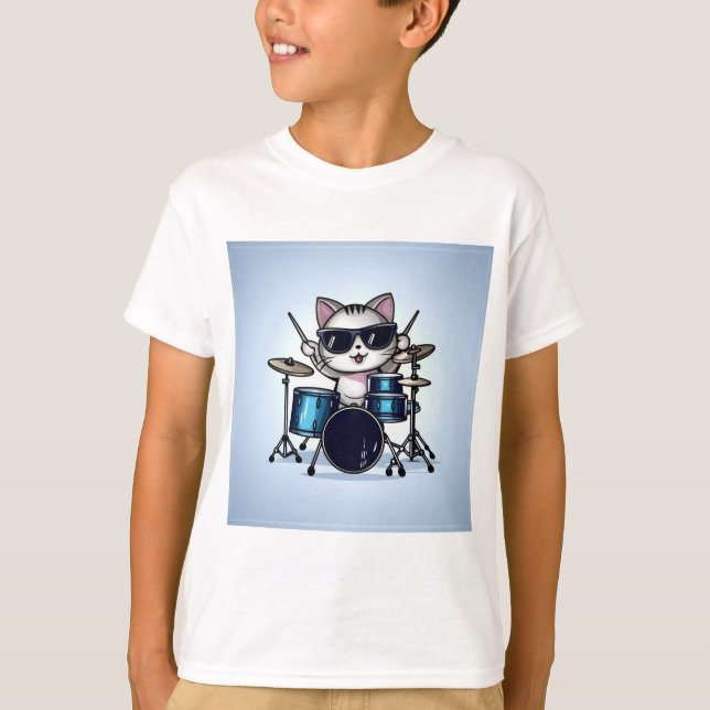Cooler Cat Drummer T-Shirt (Vorderseite)