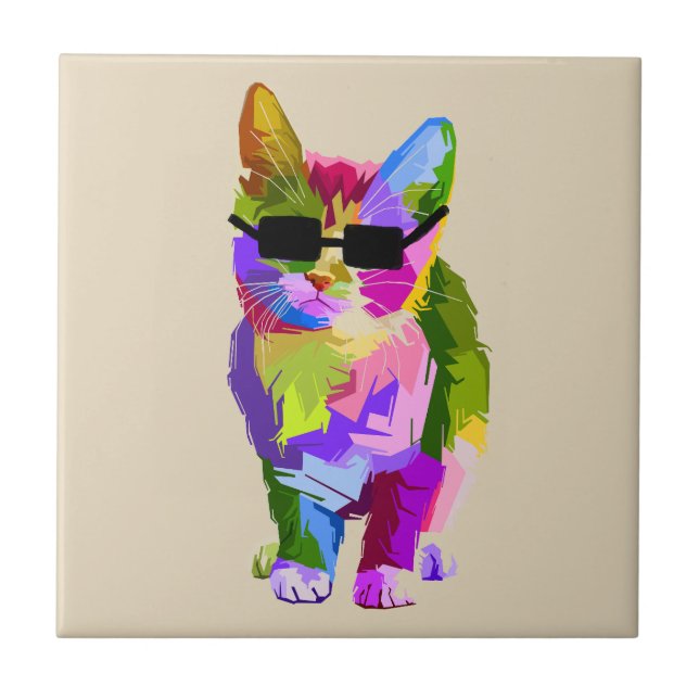Cooler Cat Pop mit Sonnenbrille Fliese (Vorderseite)