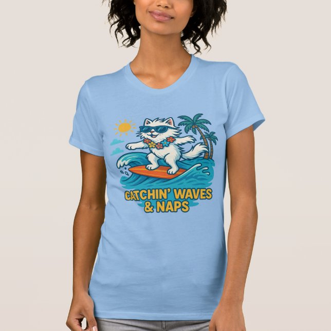 Cooler Cat T - Shirt - Für Katzen- und Surfliebhab (Vorderseite)