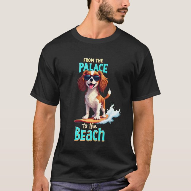 Cooler Cavalier King Charles Spaniel Surfer Hund T-Shirt (Vorderseite)