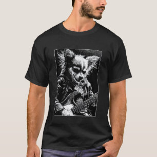 Cooler Chihuahua mit Gitarre Rocker Hund Punk Grun T-Shirt