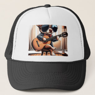 Cooler Chihuahua spielt Gitarre Truckerkappe