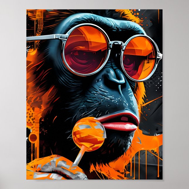 Cooler Chimp mit Lollipop - Urban Pop Art Poster (Vorne)