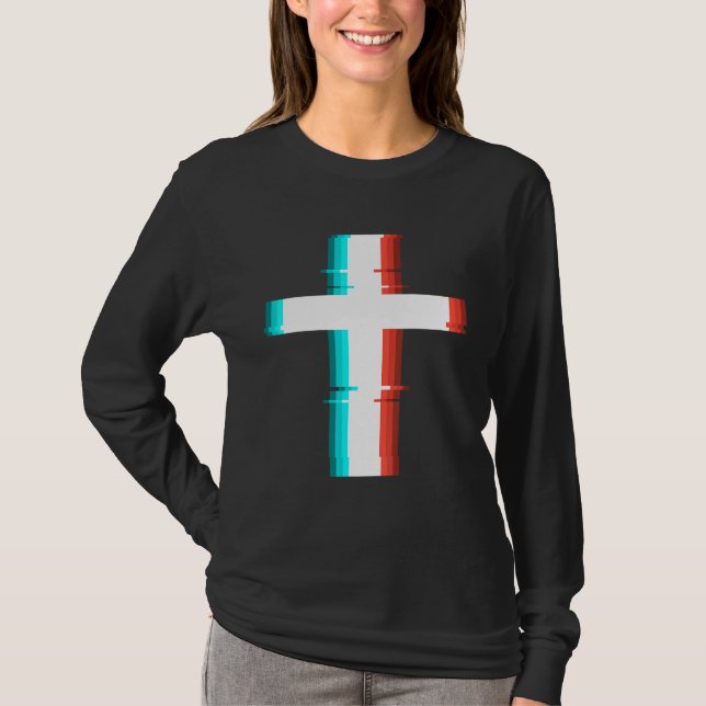 Cooler Christlicher, moderner Glitch-Effekt T-Shirt (Vorderseite)