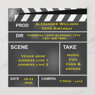 Cooler Clapper Board 50. Geburtstag Einladung