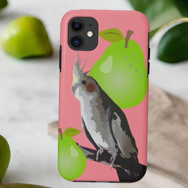 Cooler Cockatiel-Vogel, Birne Frucht Rosa Grün Case-Mate iPhone Hülle (Cockatiel pet bird mobile phone case pink with green pears)