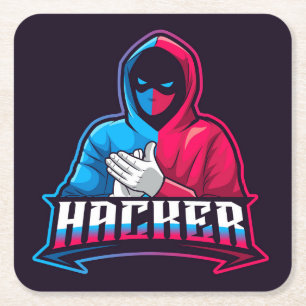 Cooler Computer Hacker Cartoon Zeichnend Rechteckiger Pappuntersetzer