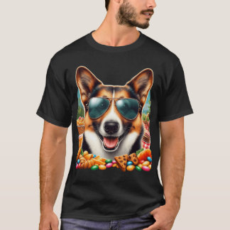 Cooler Corgi-Hund mit Aviator-Sonnenbrille und Sna T-Shirt