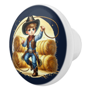 Cooler Cowboy, der Jungen fängt Keramikknauf