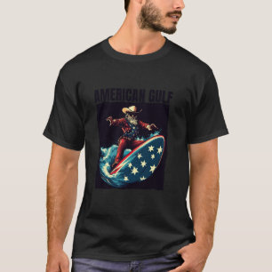 Cooler Cowboy mit patriotischem Surfbrett und surf T-Shirt