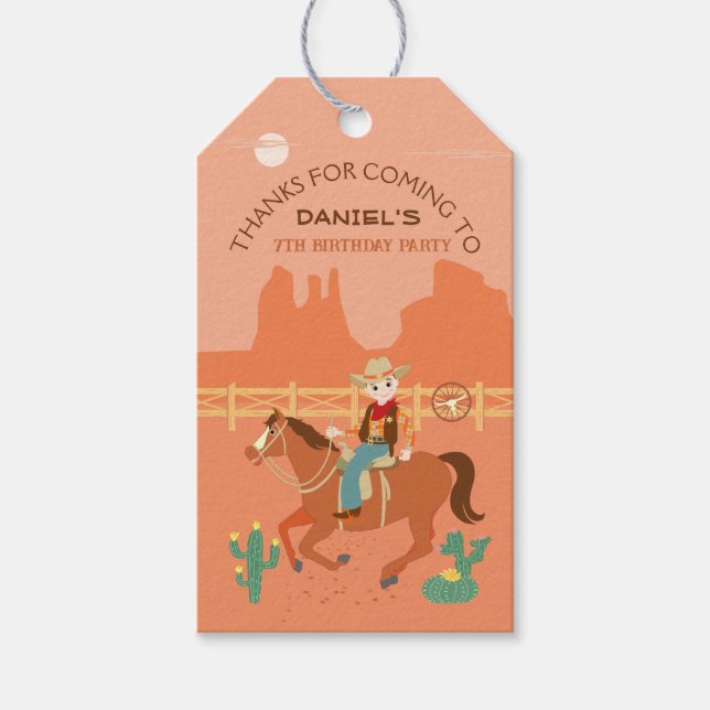 Cooler Cowboy und Pferd Geburtstagsparty Geschenkanhänger (Vorderseite)