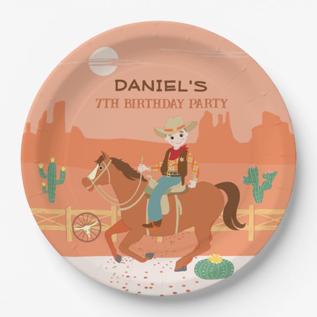 Cooler Cowboy und Pferd Geburtstagsparty Pappteller (Vorderseite)