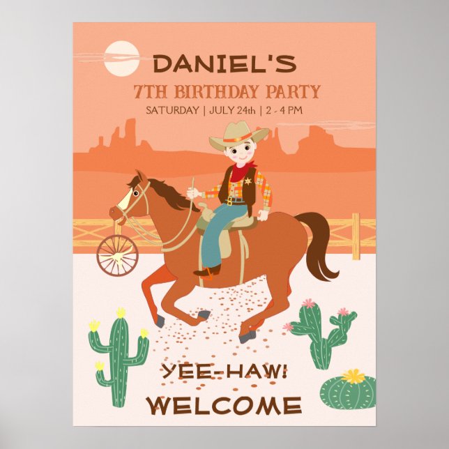 Cooler Cowboy und Pferd Geburtstagsparty Poster (Vorne)