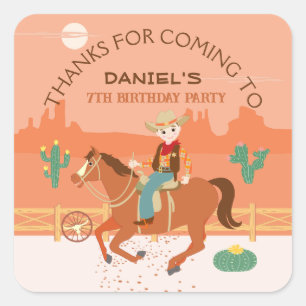 Cooler Cowboy und Pferd Geburtstagsparty Quadratischer Aufkleber