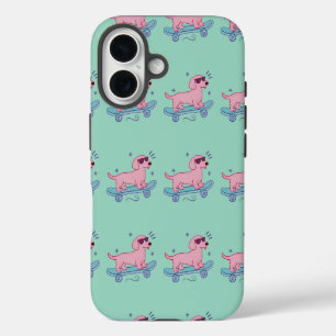 Cooler Dachshund auf Skateboard Lustige Hunde Ku iPhone 16 Hülle