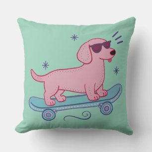 Cooler Dachshund auf Skateboard Lustige Hundekun Kissen