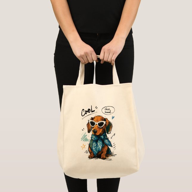 Cooler Dachshund mit Sonnenbrille im Chill-Modus Tragetasche (Vorderseite (Produkt))