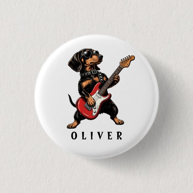 Cooler Dackel Rockt auf E-Gitarre Button (Vorderseite)