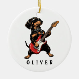 Cooler Dackel Rockt auf E-Gitarre Keramik Ornament