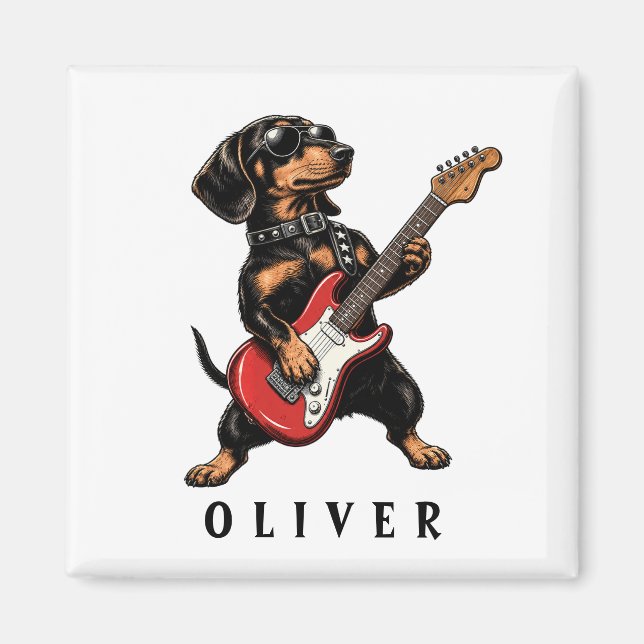 Cooler Dackel Rockt auf E-Gitarre Magnet (Vorne)