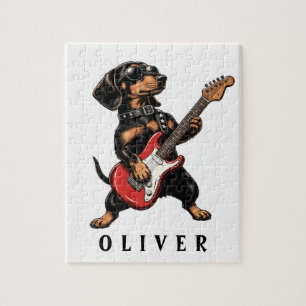 Cooler Dackel Rockt auf E-Gitarre Puzzle