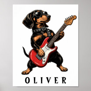 Cooler Dackel spielt E-Gitarre Poster