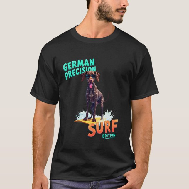 Cooler Deutscher Kurzhaariger Pointer Surft Hund T-Shirt (Vorderseite)