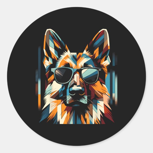 Cooler deutscher Schäferhund Dog Cubism Art Christ Runder Aufkleber (Vorderseite)