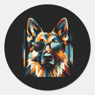 Cooler deutscher Schäferhund Dog Cubism Art Christ Runder Aufkleber