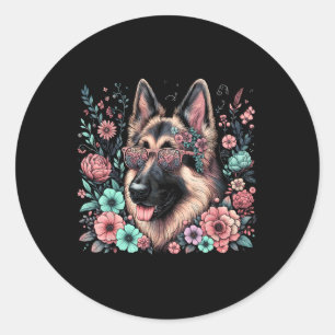 Cooler deutscher Schäferhund Dog Floral Art Christ Runder Aufkleber