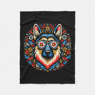 Cooler deutscher Schäferhund Dog Folk Art Weihnach Fleecedecke