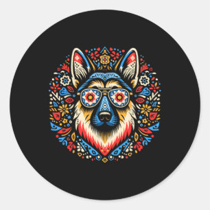 Cooler deutscher Schäferhund Dog Folk Art Weihnach Runder Aufkleber