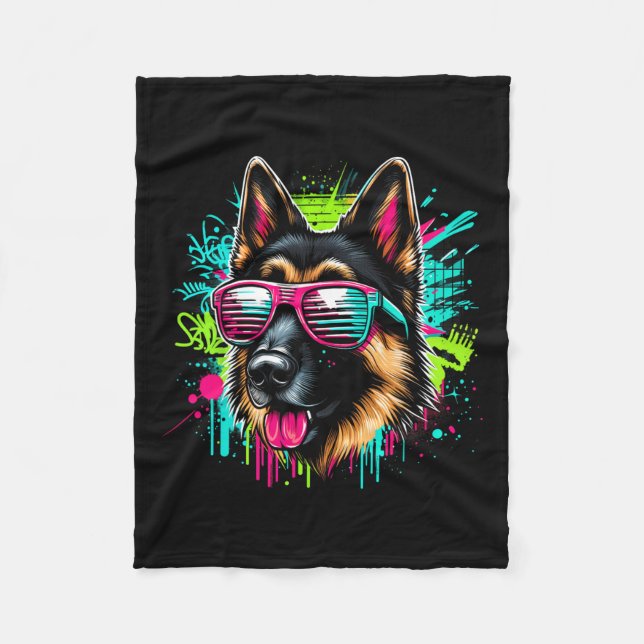 Cooler deutscher Schäferhund Dog Graffiti Art Styl Fleecedecke (Vorderseite)