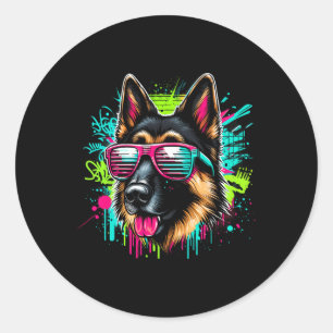 Cooler deutscher Schäferhund Dog Graffiti Art Styl Runder Aufkleber