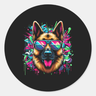 Cooler deutscher Schäferhund Dog Graffiti Art Styl Runder Aufkleber