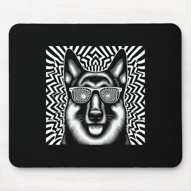 Cooler deutscher Schäferhund Dog Op Art Weihnachte Mousepad (Vorne)