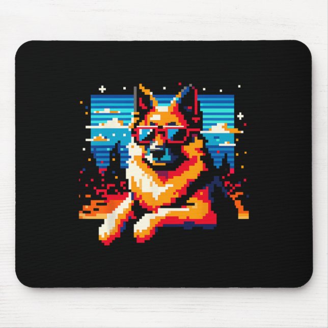 Cooler deutscher Schäferhund Dog Pixel Art Weihnac Mousepad (Vorne)