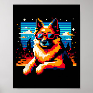 Cooler deutscher Schäferhund Dog Pixel Art Weihnac Poster