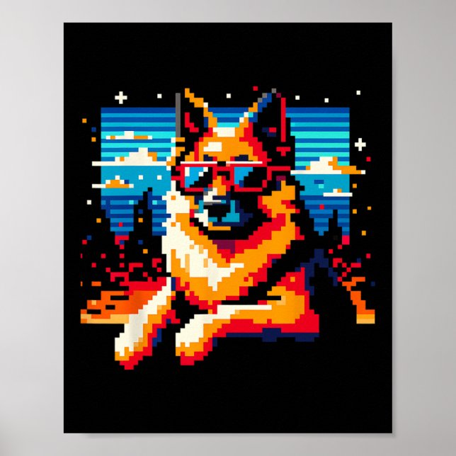 Cooler deutscher Schäferhund Dog Pixel Art Weihnac Poster (Vorne)