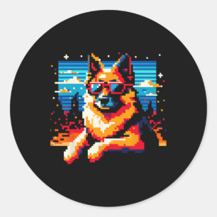 Cooler deutscher Schäferhund Dog Pixel Art Weihnac Runder Aufkleber
