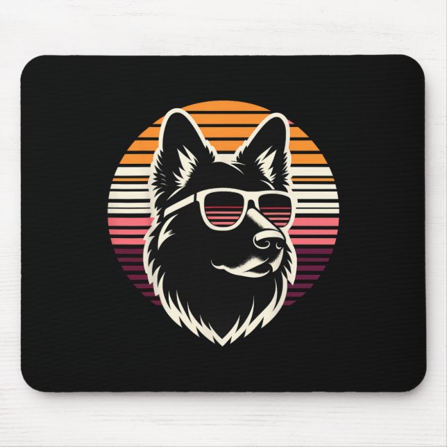 Cooler deutscher Schäferhund Dog Retro Sunset Art  Mousepad (Vorne)