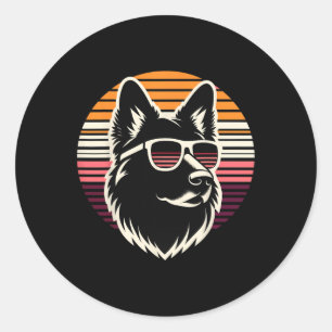 Cooler deutscher Schäferhund Dog Retro Sunset Art Runder Aufkleber